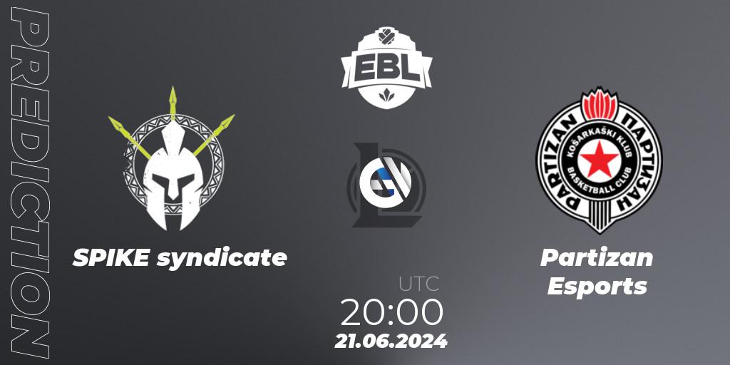 SPIKE syndicate contre Partizan Esports : prédiction de match. 21.06.2024 at 20:00. LoL, Esports Balkan League Season 15