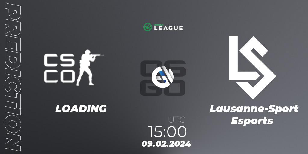 LOADING contre Lausanne-Sport Esports : prédiction de match. 09.02.2024 at 15:00. Counter-Strike (CS2), ESEA Season 48: Advanced Division - Europe