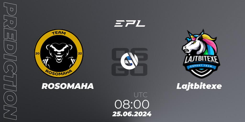ROSOMAHA contre Lajtbitexe : prédiction de match. 25.06.2024 at 08:00. Counter-Strike (CS2), European Pro League Season 18: Division 2