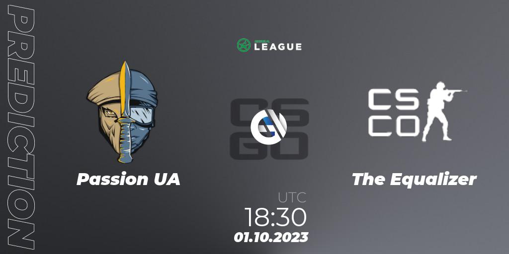 Passion UA contre The Equalizer : prédiction de match. 01.10.2023 at 18:30. Counter-Strike (CS2), ESEA Season 46: Main Division - Europe