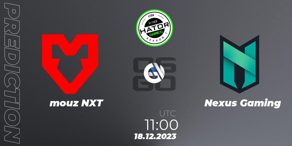 mouz NXT contre Nexus Gaming : prédiction de match. 18.12.2023 at 15:30. Counter-Strike (CS2), HATOR Games #1