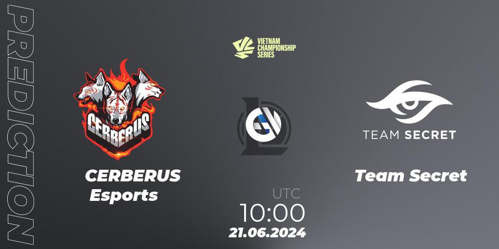 CERBERUS Esports contre Team Secret : prédiction de match. 21.06.2024 at 10:00. LoL, VCS Summer 2024 - Group Stage