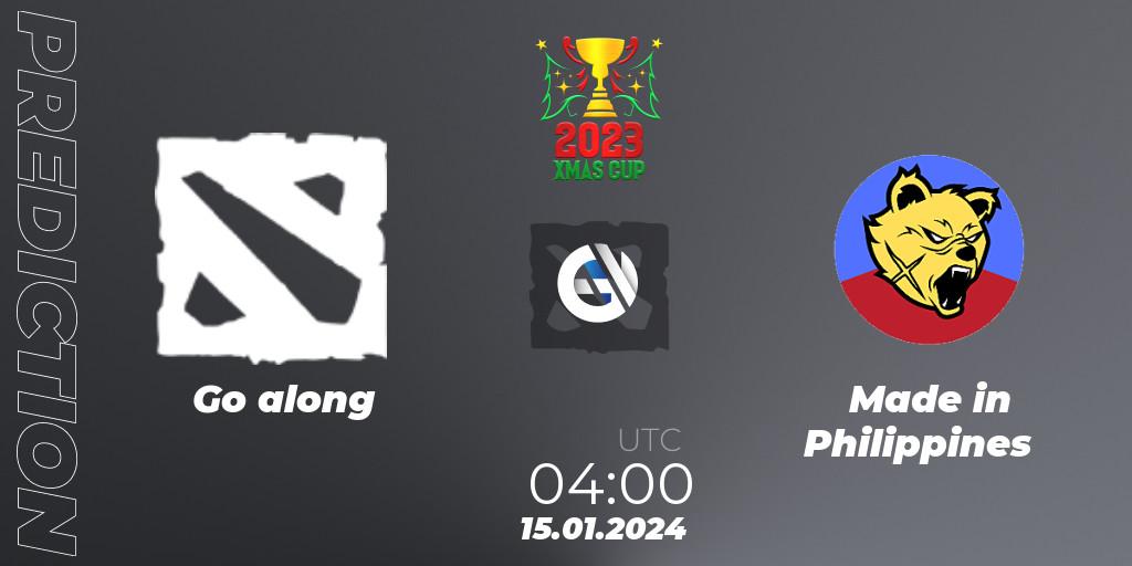 Go along contre Made in Philippines : prédiction de match. 15.01.2024 at 04:02. Dota 2, Xmas Cup 2023