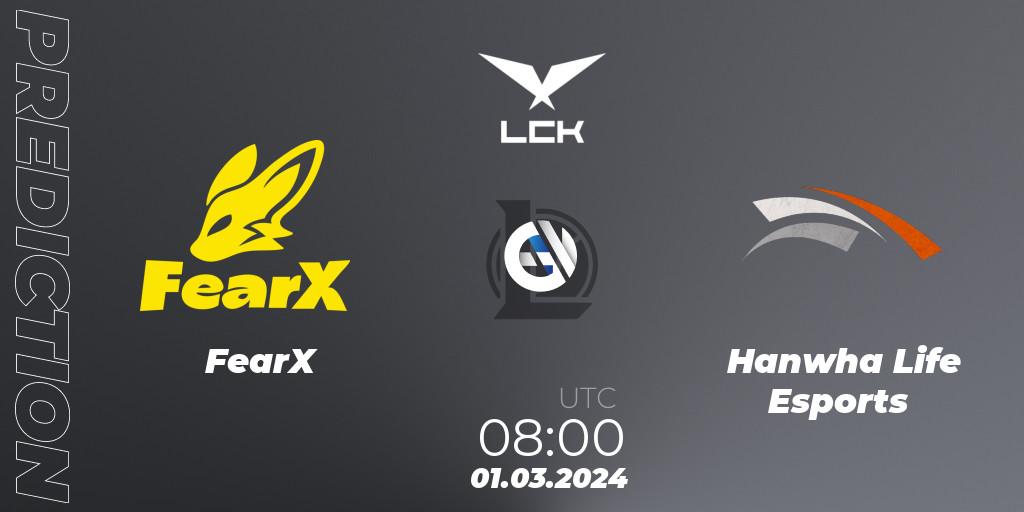 FearX contre Hanwha Life Esports : prédiction de match. 01.03.2024 at 08:00. LoL, LCK Spring 2024 - Group Stage