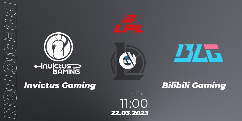Invictus Gaming contre Bilibili Gaming : prédiction de match. 22.03.2023 at 11:35. LoL, LPL Spring 2023 - Group Stage