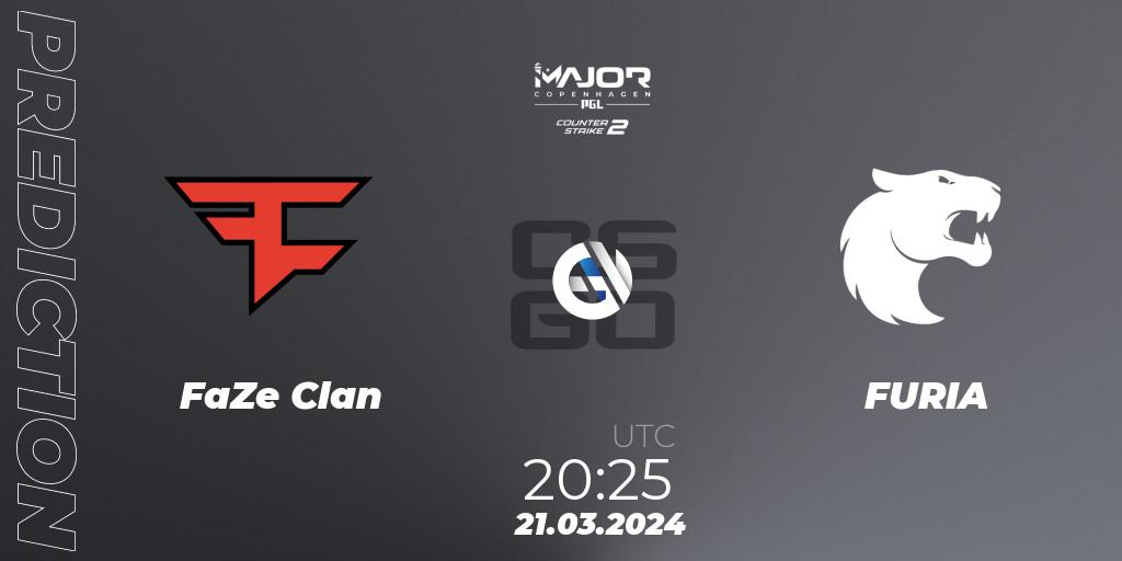 FaZe Clan contre FURIA : prédiction de match. 21.03.2024 at 20:25. Counter-Strike (CS2), PGL CS2 Major Copenhagen 2024