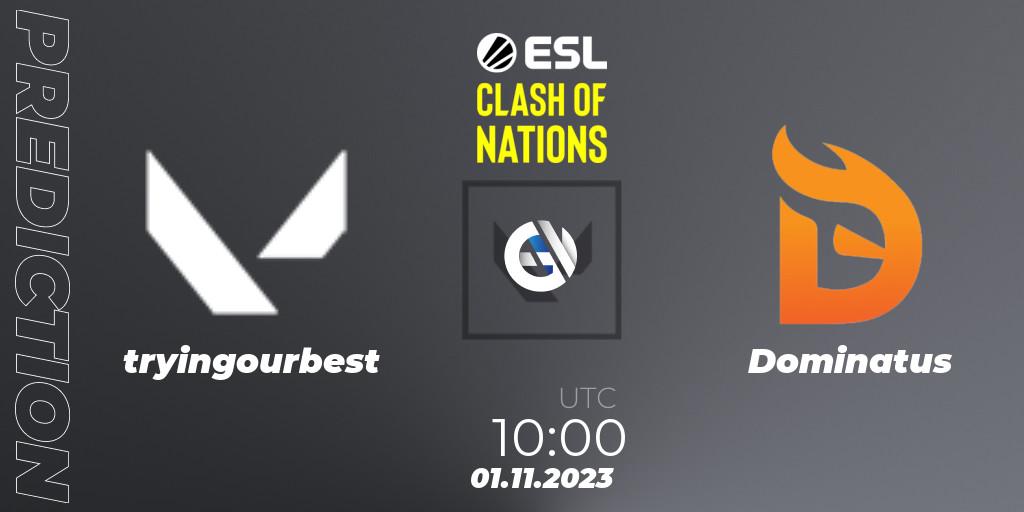 tryingourbest contre Dominatus : prédiction de match. 01.11.23. VALORANT, ESL Clash of Nations 2023 - SEA Closed Qualifier