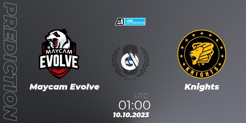 Maycam Evolve contre Knights : prédiction de match. 10.10.2023 at 01:00. Rainbow Six, LATAM League 2023 - Stage 2 - Last Chance Qualifier