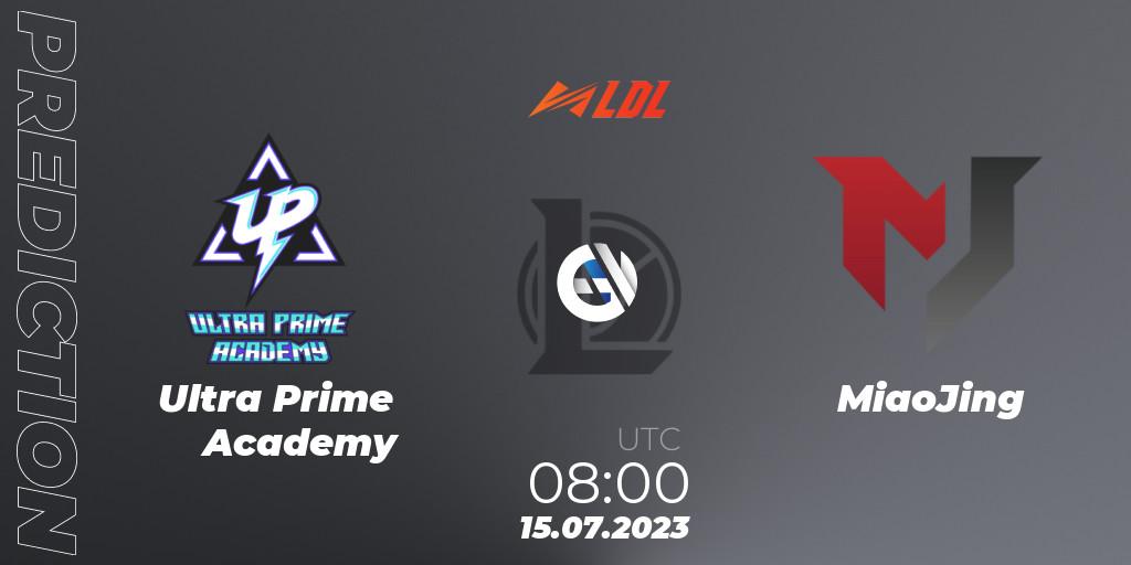 Ultra Prime Academy contre MiaoJing : prédiction de match. 15.07.2023 at 08:00. LoL, LDL 2023 - Regular Season - Stage 3