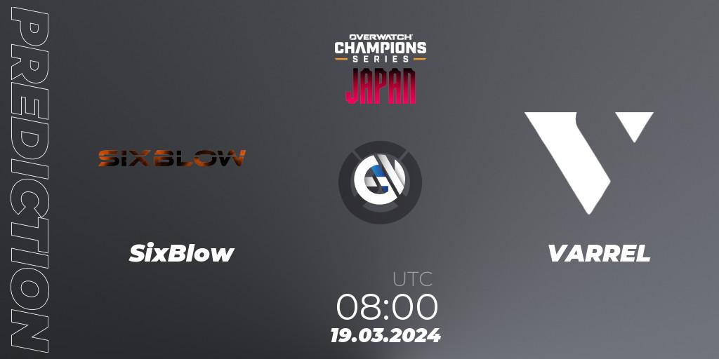 SixBlow contre VARREL : prédiction de match. 19.03.2024 at 09:00. Overwatch, Overwatch Champions Series 2024 - Stage 1 Japan