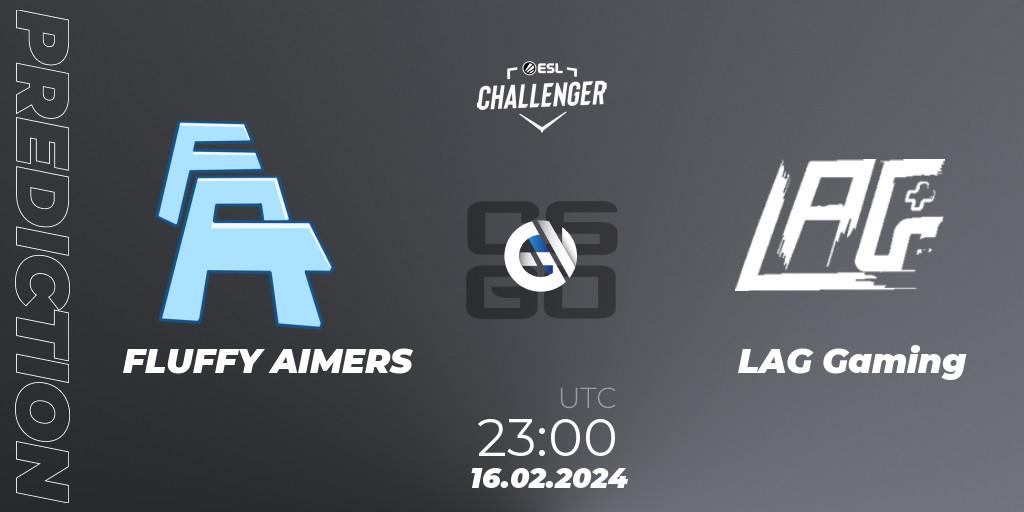FLUFFY AIMERS contre LAG Gaming : prédiction de match. 16.02.2024 at 23:10. Counter-Strike (CS2), ESL Challenger #56: North American Open Qualifier