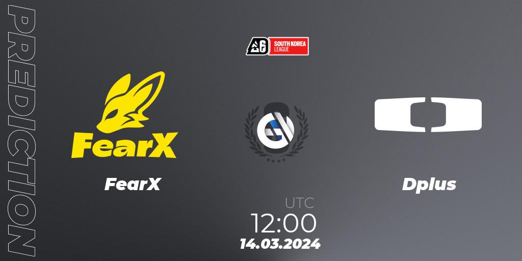 FearX contre Dplus : prédiction de match. 14.03.2024 at 12:00. Rainbow Six, South Korea League 2024 - Stage 1