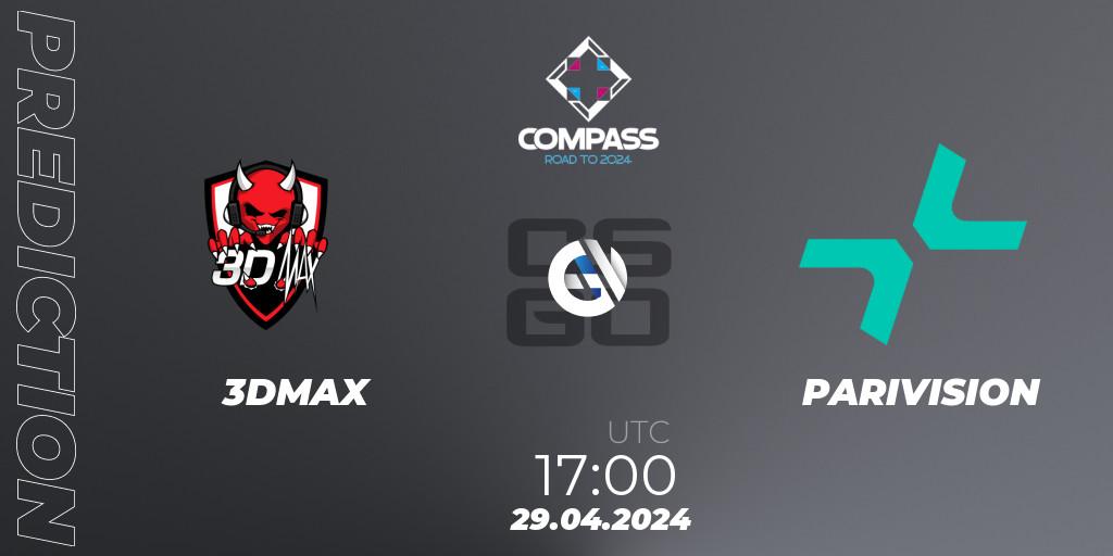 3DMAX contre PARIVISION : prédiction de match. 29.04.2024 at 17:10. Counter-Strike (CS2), YaLLa Compass Spring 2024