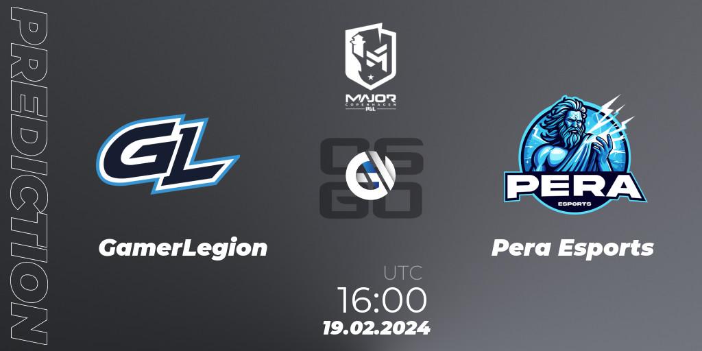 GamerLegion contre Pera Esports : prédiction de match. 19.02.2024 at 16:30. Counter-Strike (CS2), PGL CS2 Major Copenhagen 2024: European RMR B