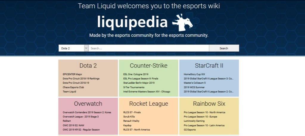 Site liquipedia.net - le navigateur dans le monde de l'esport