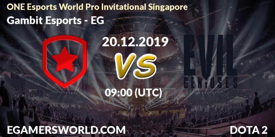 Gambit Esports contre EG : prédiction de match. 20.12.19. Dota 2, ONE Esports World Pro Invitational Singapore