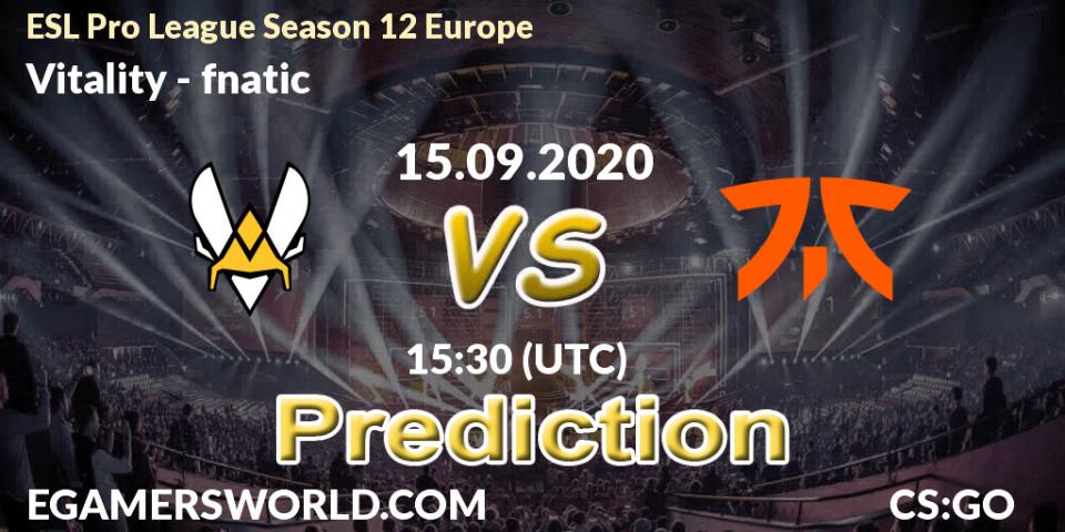 Vitality contre fnatic : prédiction de match. 15.09.20. CS2 (CS:GO), ESL Pro League Season 12 Europe