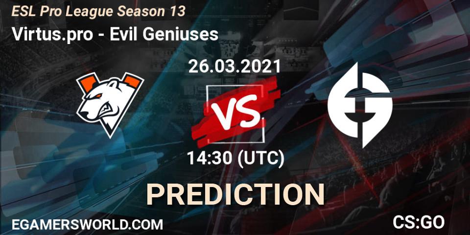 Virtus.pro contre Evil Geniuses : prédiction de match. 26.03.21. CS2 (CS:GO), ESL Pro League Season 13