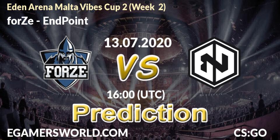 forZe contre EndPoint : prédiction de match. 13.07.20. CS2 (CS:GO), Eden Arena Malta Vibes Cup 2 (Week 2)