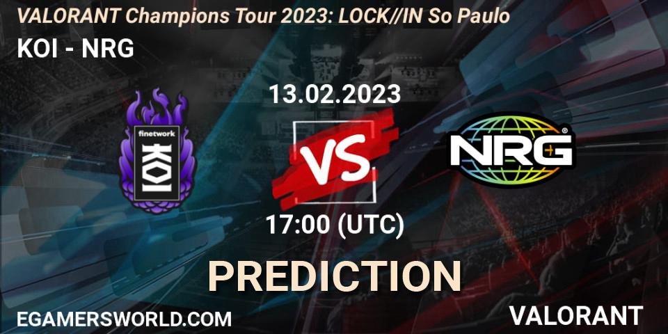 KOI contre NRG : prédiction de match. 13.02.23. VALORANT, VALORANT Champions Tour 2023: LOCK//IN São Paulo
