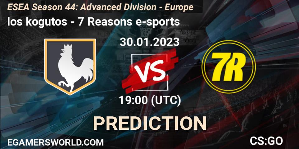 los kogutos contre 7 Reasons e-sports : prédiction de match. 05.02.23. CS2 (CS:GO), ESEA Season 44: Advanced Division - Europe