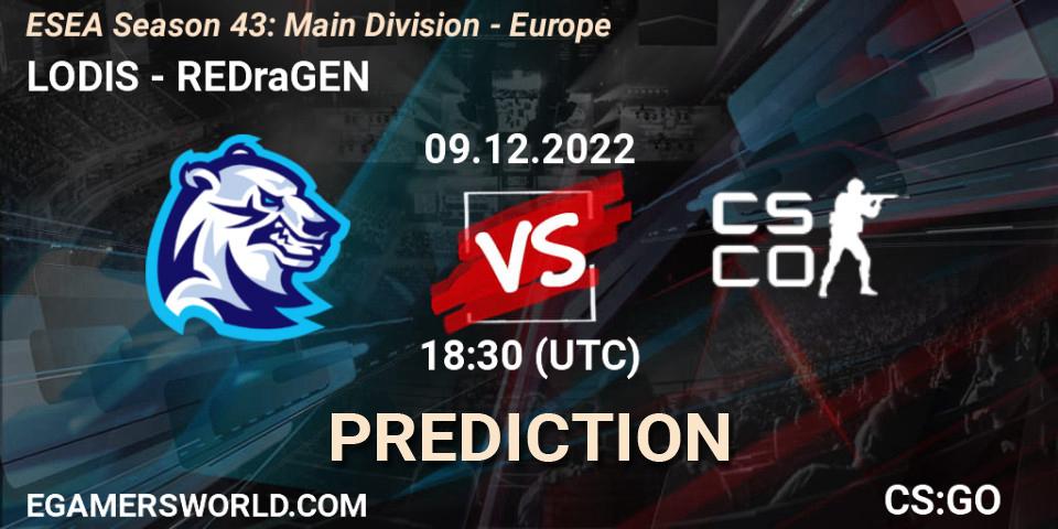 LODIS contre REDraGEN : prédiction de match. 09.12.22. CS2 (CS:GO), ESEA Season 43: Main Division - Europe