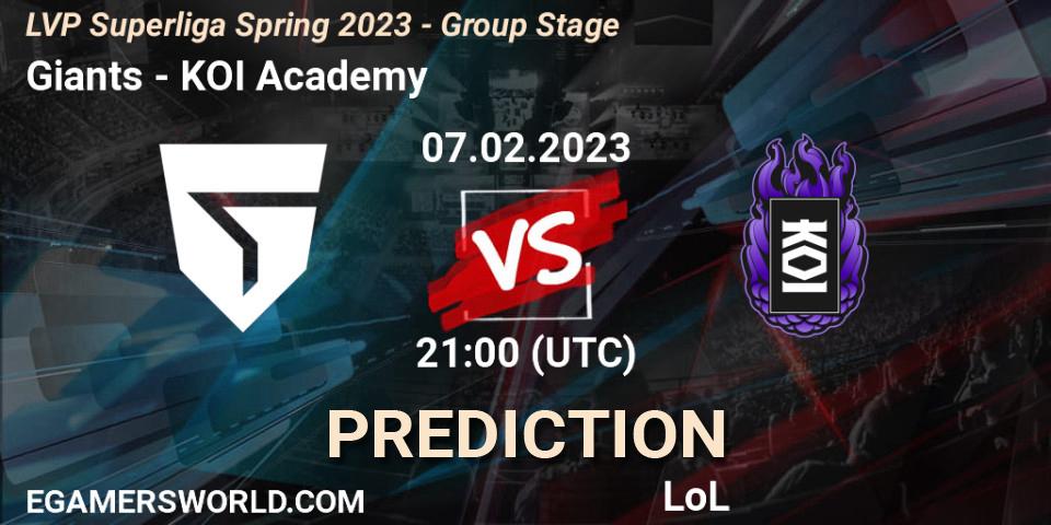 Giants contre KOI Academy : prédiction de match. 07.02.23. LoL, LVP Superliga Spring 2023 - Group Stage