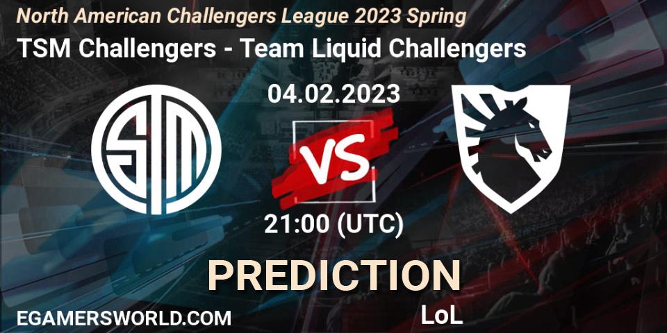 TSM Challengers contre Team Liquid Challengers : prédiction de match. 04.02.23. LoL, NACL 2023 Spring - Group Stage