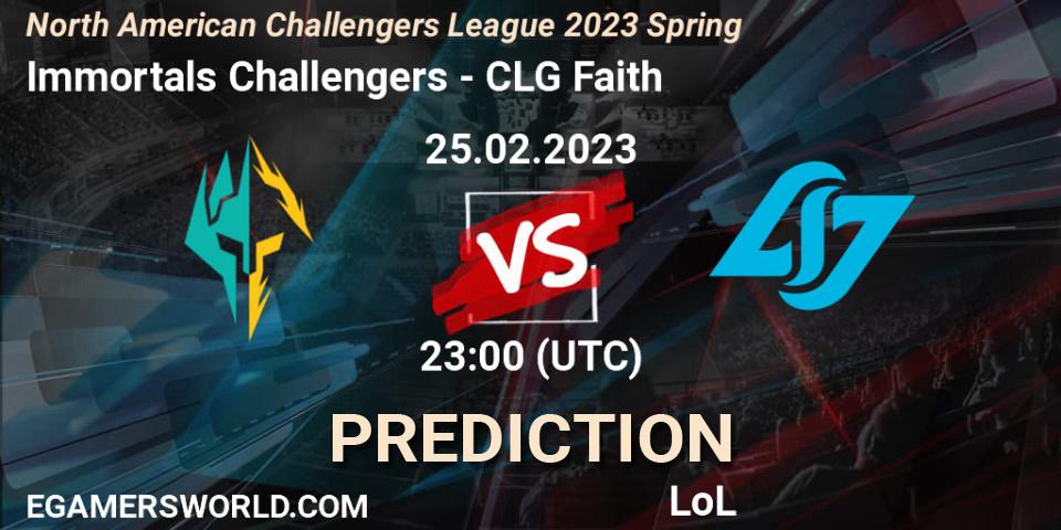 Immortals Challengers contre CLG Faith : prédiction de match. 25.02.23. LoL, NACL 2023 Spring - Group Stage