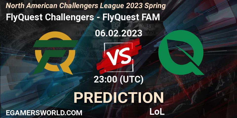 FlyQuest Challengers contre FlyQuest FAM : prédiction de match. 06.02.23. LoL, NACL 2023 Spring - Group Stage