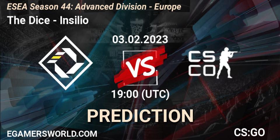 The Dice contre Insilio : prédiction de match. 03.02.23. CS2 (CS:GO), ESEA Season 44: Advanced Division - Europe