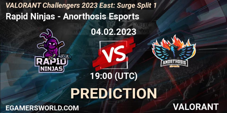 Rapid Ninjas contre Anorthosis Esports : prédiction de match. 04.02.23. VALORANT, VALORANT Challengers 2023 East: Surge Split 1