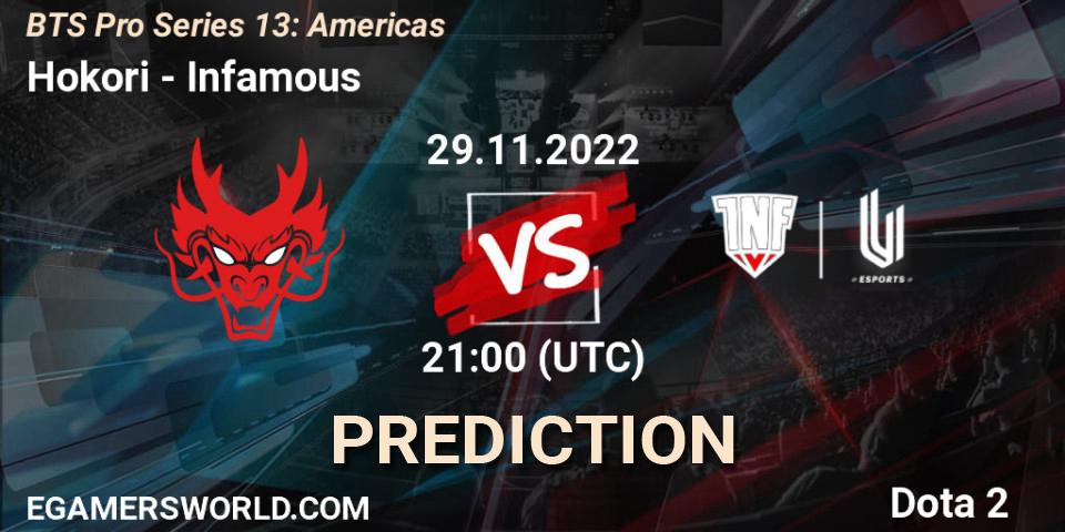 Hokori contre Infamous : prédiction de match. 29.11.22. Dota 2, BTS Pro Series 13: Americas