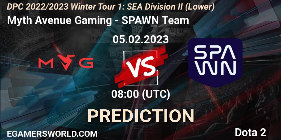 Myth Avenue Gaming contre SPAWN Team : prédiction de match. 05.02.23. Dota 2, DPC 2022/2023 Winter Tour 1: SEA Division II (Lower)