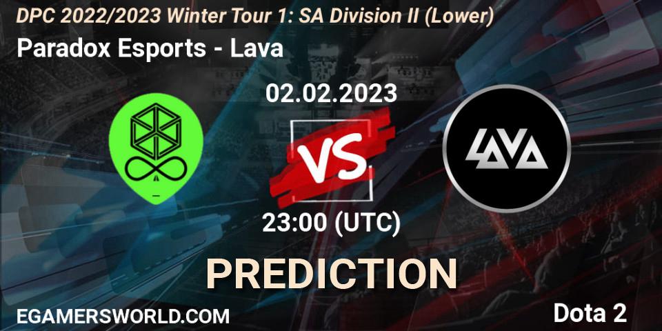 Paradox Esports contre Lava : prédiction de match. 03.02.23. Dota 2, DPC 2022/2023 Winter Tour 1: SA Division II (Lower)