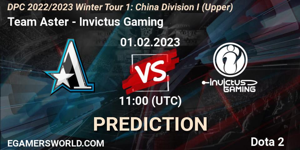 Team Aster contre Invictus Gaming : prédiction de match. 01.02.23. Dota 2, DPC 2022/2023 Winter Tour 1: CN Division I (Upper)