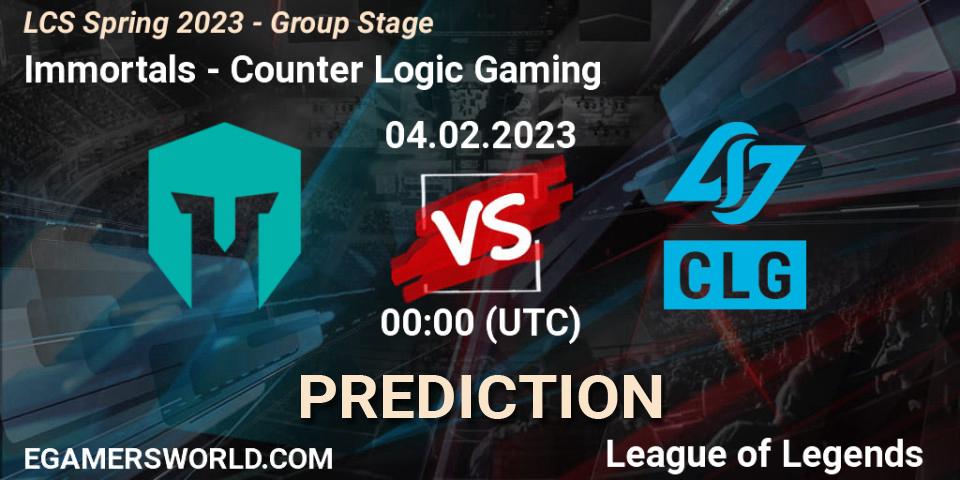 Immortals contre Counter Logic Gaming : prédiction de match. 04.02.23. LoL, LCS Spring 2023 - Group Stage