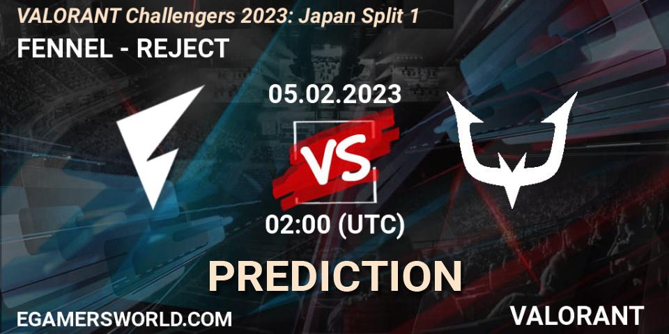 FENNEL contre REJECT : prédiction de match. 05.02.23. VALORANT, VALORANT Challengers 2023: Japan Split 1