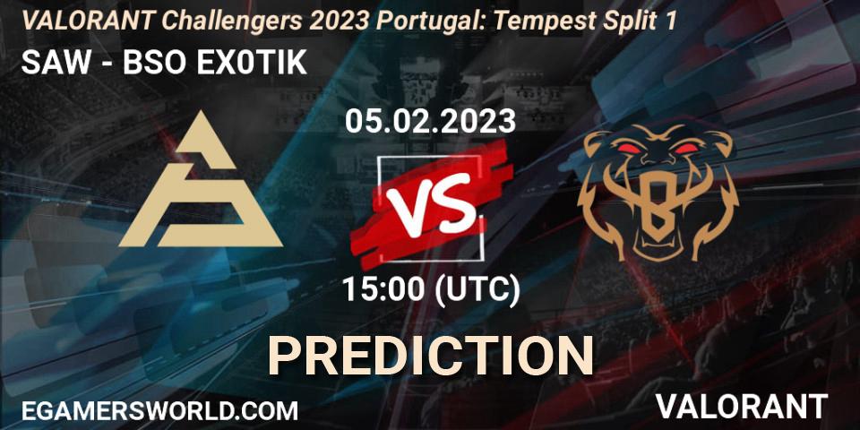 SAW contre BSO EX0TIK : prédiction de match. 05.02.23. VALORANT, VALORANT Challengers 2023 Portugal: Tempest Split 1
