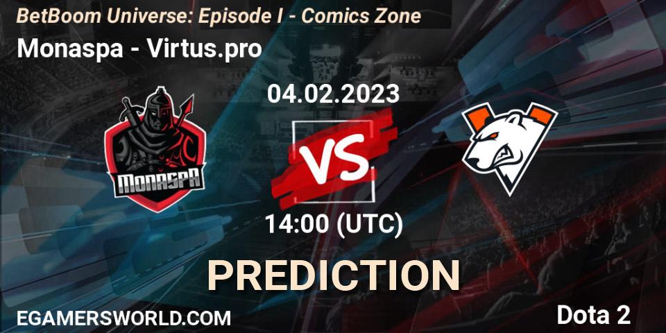 Monaspa contre Virtus.pro : prédiction de match. 04.02.23. Dota 2, BetBoom Universe: Episode I - Comics Zone