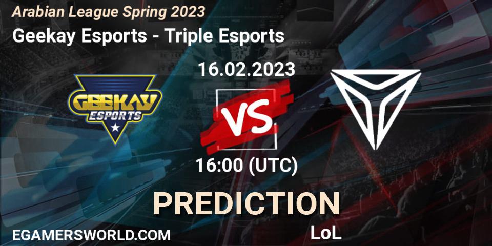 Geekay Esports contre Triple Esports : prédiction de match. 16.02.23. LoL, Arabian League Spring 2023