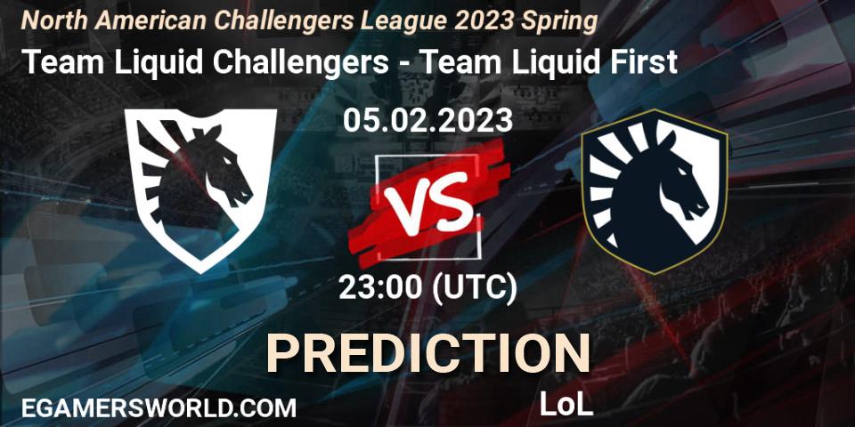 Team Liquid Challengers contre Team Liquid First : prédiction de match. 05.02.23. LoL, NACL 2023 Spring - Group Stage