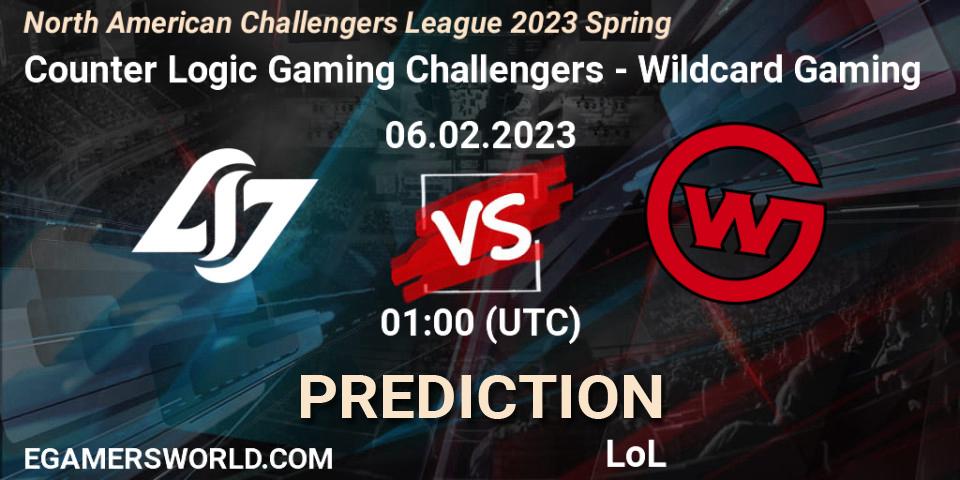 Counter Logic Gaming Challengers contre Wildcard Gaming : prédiction de match. 06.02.23. LoL, NACL 2023 Spring - Group Stage