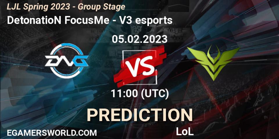 DetonatioN FocusMe contre V3 esports : prédiction de match. 05.02.23. LoL, LJL Spring 2023 - Group Stage