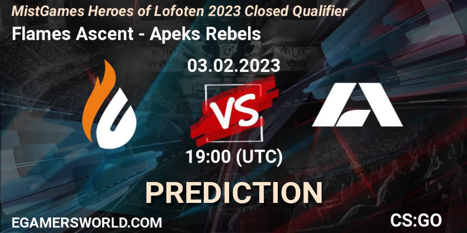 Flames Ascent contre Apeks Rebels : prédiction de match. 03.02.23. CS2 (CS:GO), MistGames Heroes of Lofoten: Closed Qualifier
