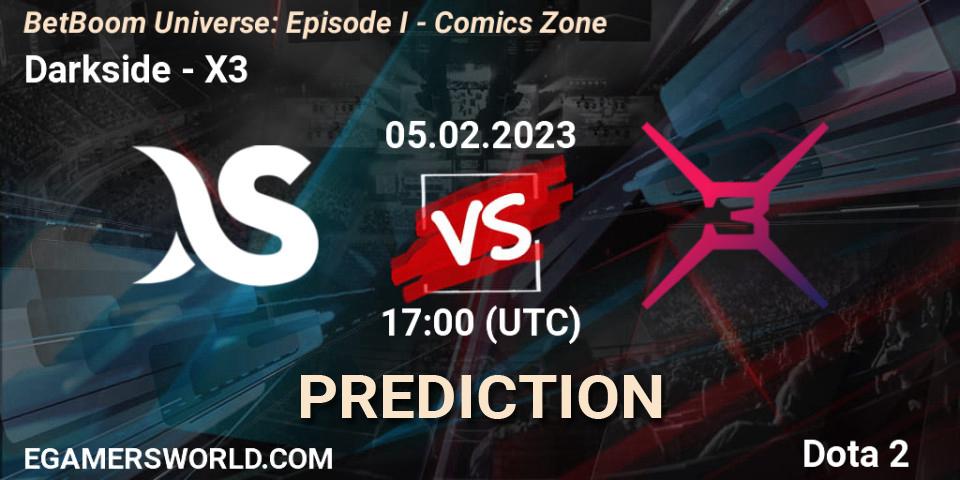 Darkside contre X3 : prédiction de match. 05.02.23. Dota 2, BetBoom Universe: Episode I - Comics Zone