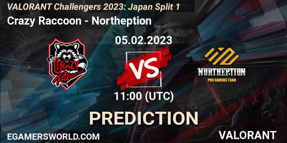Crazy Raccoon contre Northeption : prédiction de match. 05.02.23. VALORANT, VALORANT Challengers 2023: Japan Split 1