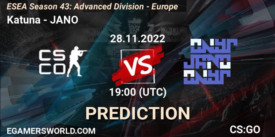 Katuna contre JANO : prédiction de match. 28.11.22. CS2 (CS:GO), ESEA Season 43: Advanced Division - Europe