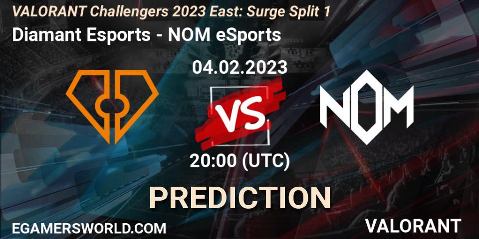 Diamant Esports contre NOM eSports : prédiction de match. 04.02.23. VALORANT, VALORANT Challengers 2023 East: Surge Split 1