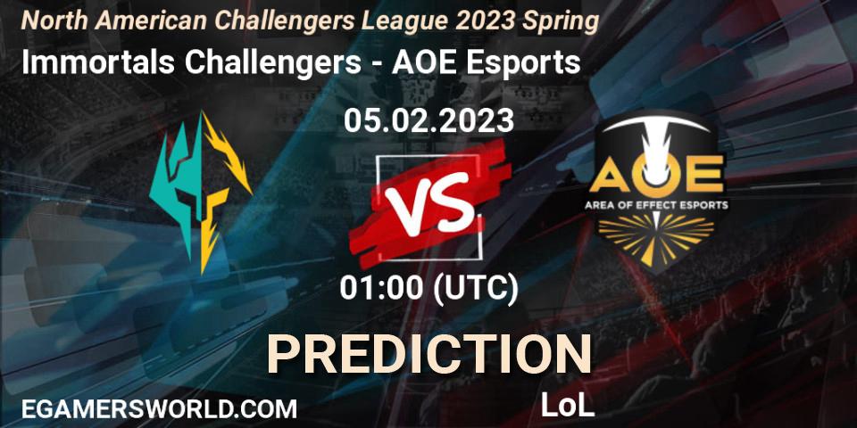 Immortals Challengers contre AOE Esports : prédiction de match. 05.02.23. LoL, NACL 2023 Spring - Group Stage